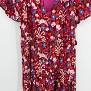 Anthropologie Robin Tiered Mini Dress Size XS Red Floral Ikat Ruffle Boho V Neck thumbnail 5