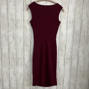 Miusol Burgundy Ruched Zip Back Sleeveless Midi Fitted Dress Small thumbnail 2