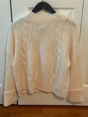 Abercrombie & Fitch Cable Knit Button Up Cardigan in Cream thumbnail 3