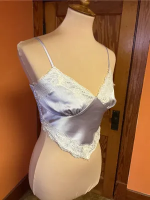 Forever 21 Y2K Inspired Satin Lace Cami Handkerchief Hem Lavender Top XS S thumbnail 13