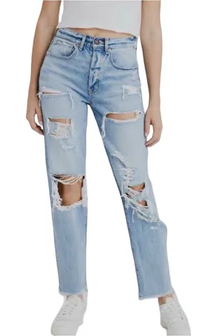 American Eagle 90s Boyfriend Jeans Light Wash Distressed Ripped 00/short thumbnail 1