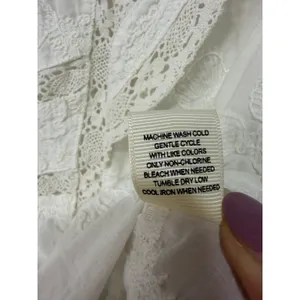 Ultra Pink White Embroidered Lace Victorian Mock Neck Cotton Blouse Top Medium thumbnail 14