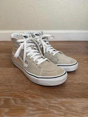 Vans Unisex Sk8-Hi Beige Suede Canvas Sneaker Shoes thumbnail 3
