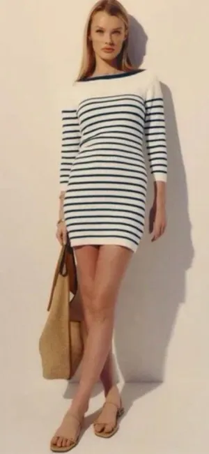 NWT REFORMATION Ines Striped Ribbed Knit Crewneck Mini Dress Sz L thumbnail 1