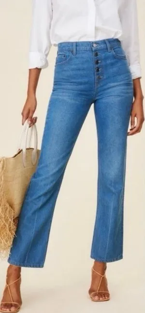 Reformation Cynthia Button Fly High‎ Rise Straight Jeans Zenia Wash Size 23 thumbnail 1