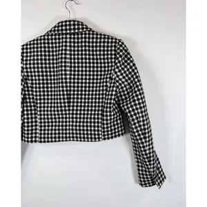 ZARA Womens Blazer Black Double Breasted Plaid Cropped Tweed Jacket Notched XS thumbnail 7