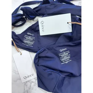 NWT Quince Deep Navy Italian Scoop Neck Bikini Top & High Rise Bottom Set Large thumbnail 3