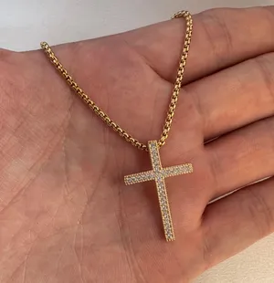 CZ Cross Pendant Necklace for Men Women,Streetwear Punk Hip Hop Unisex Style thumbnail 4