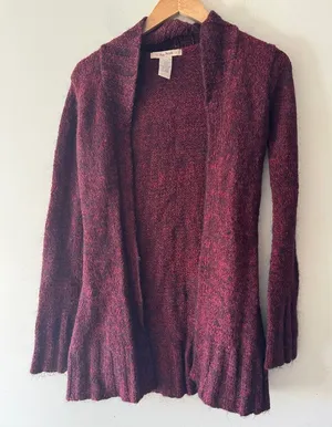 Free People Y2K‎ Tag Burgundy Open Cardigan Sweater Mohair Wool Blend thumbnail 1