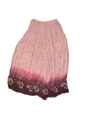 Soft Surroundings skirt Boho Tan Red Embroidered Sequins Peasant Flowy Maxi M thumbnail 3