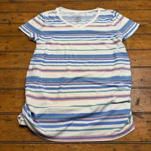 Time and Tru Maternity Striped V Neck Ruched Side T Shirt Top Size‎ L thumbnail 1