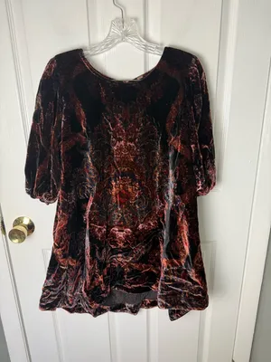 Free People Maye Print Puff Sleeve Velvet Tunic Top M thumbnail 2