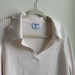 Old Navy Rib-Knit Johnny Collar Sweater Top (Sz XXL) White Ribbed Long Sleeve thumbnail 5