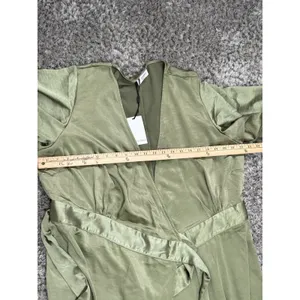 Six Stories Sage Green Satin Wrap Maxi Dress Women UK 22 Flutter Sleeve NWT $199 thumbnail 14