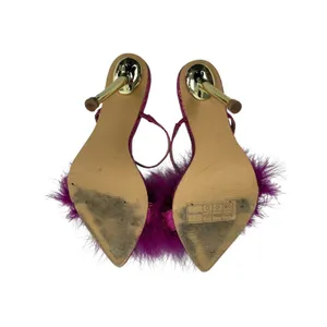 SheIn Women's Purple Fuzzy Fur Pointed Toe Slip On Gold Stiletto Heels Sandals 8 thumbnail 4