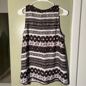 Loft‎ Women's Size Medium Sleeveless Blouse Gray White Pink Floral Stripe Scoop thumbnail 4