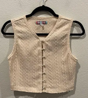 Urban Outfitters Cinzia Textured Buttons Down Sleeveless Beige Top thumbnail 2
