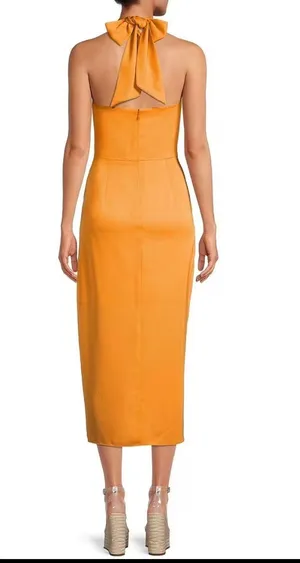 Addie Sleeveless Halter Neck Bow Tie Back Detail Tulip Hem A-Line Midi Dress thumbnail 3