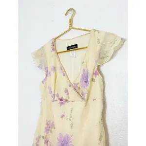 Vintage 90s City Triangles Butter Yellow Floral Midi Dress Fairy Coquette Y2K thumbnail 6