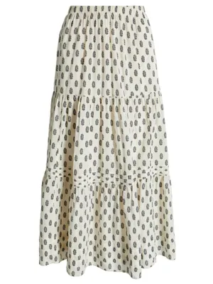 Treasure & Bond Tiered Maxi Skirt NWT Ivory Olive Block Floral XXL thumbnail 5
