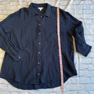 Time & Tru Blouse Button Down Blue 16-18 XL Long Sleeve Shirt Lagenlook Plus thumbnail 6