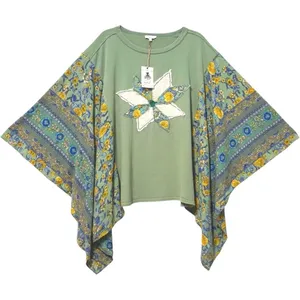 Easel Top Green Floral Patchwork Star‎ Boho Dolman Sleeve Womens Small thumbnail 1