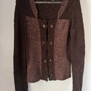 BKE Two Tone Brown Knit Long Sleeve Cardigan L Decorative Buttons Boho Western thumbnail 3