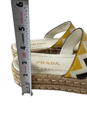 PRADA Zig Zag Beige Yellow Leather Platform Espadrilles Sandals Size 37.5 US 7.5 thumbnail 4