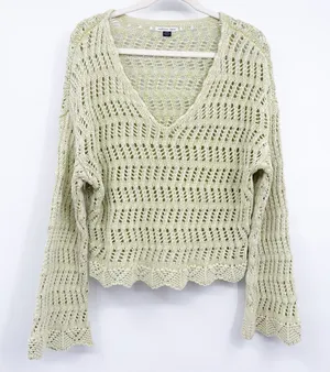American Eagle Womens Open Knit Boho Coastal V-Neck Beach Coverup Sweater Size M thumbnail 1