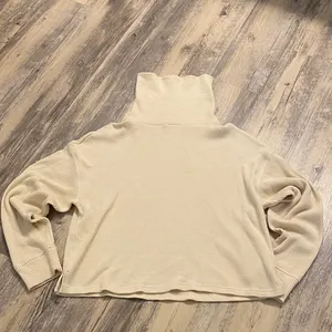 Abercrombie & Fitch A&F Relaxed Waffle Knit L/S Turtleneck Cream Top Cream SMALL thumbnail 3