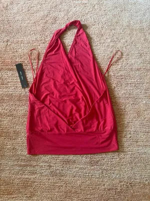 Moa Moa Red Halter Draped Crop Top NWT Size M thumbnail 7