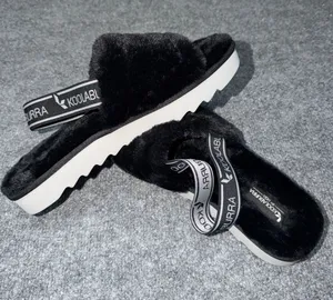 Koolaburra By Ugg Black Faux Fur Slide Sandals with Branded Elastic Strap thumbnail 1