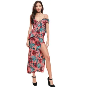 For Love & Lemons Flamenco Maxi Dress M Pink Floral Silk Blend Ruffle thumbnail 2