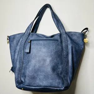 AMPERE Vegan Blue Leather The Amelie Tote Brass Hardware Coin Purse Shoulder Bag thumbnail 1