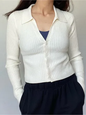 Aerie ribbed cropped cardigan top thumbnail 1