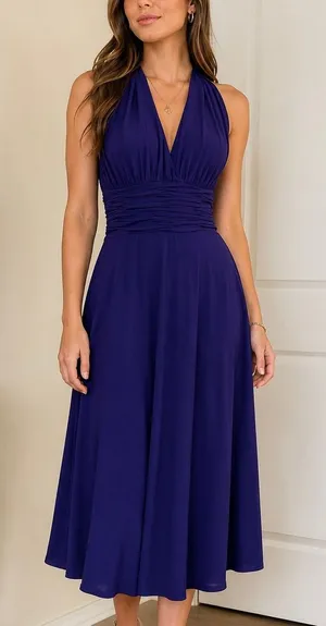 Jones Wear Halter V-Neck Midi Dress in Deep Purple size 8 thumbnail 1
