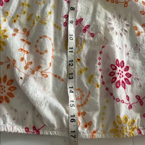 Anthropologie Maeve White Peasant Crop Top with Yellow,Orange & Pink Embroidery thumbnail 12