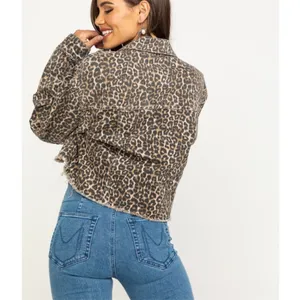 $158 NWOT Free People Cropped Leopard Oversized Denim Jacket XS thumbnail 7