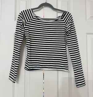 Brandy Melville Striped Off-The-Shoulder Long Sleeve Top thumbnail 1