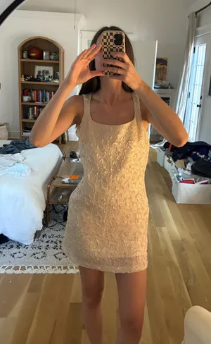 For Love & Lemons cream organza open back mini dress thumbnail 1