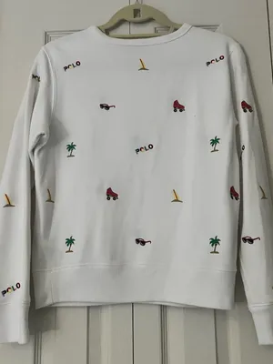 Polo by Ralph Lauren White Crewneck Sweater with Colorful Embroidered Icons thumbnail 4