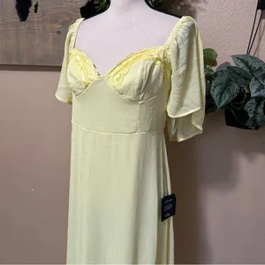 Valla Light Yellow Flutter Sleeve Midi Dress thumbnail 4