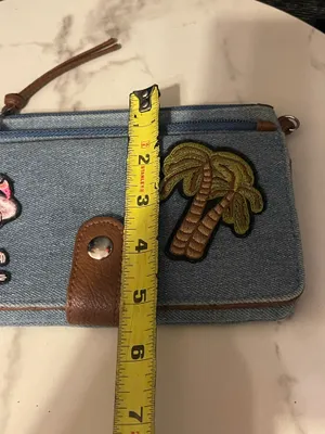 Vtg 1990's DENIM CLUTCH BAG BEACH THEME UNBRANDED FLAMINGO/PALM TREE thumbnail 4