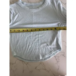 Lululemon Hold Tight Cropped Short Sleeve Ribbed TShirt ~4 Light Blue Curved Hem thumbnail 6