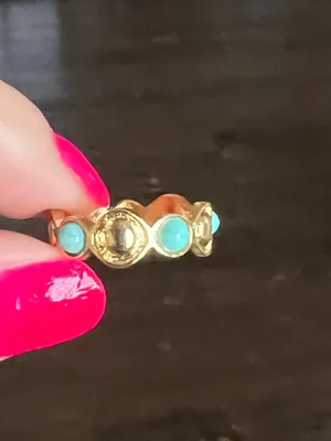 &merci Women’s Stainless Steel Gold Tone Faux Turquoise Adjustable Ring Size 6-9 thumbnail 3