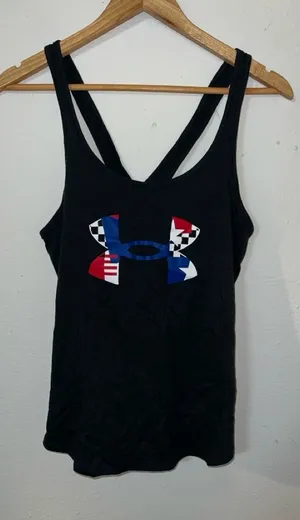 Under Armour Loose Black Racerback Tank with Multicolor USA Logo thumbnail 1
