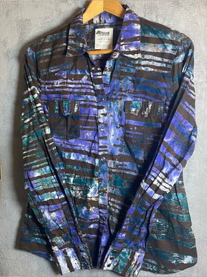 African Cowboy Vintage Abstract Striped Button-Up Shirt‎ Western cowboy size 12 thumbnail 1