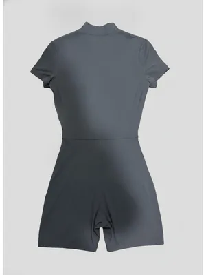 Gray Athletic Romper Jumpsuit Half Zip Mock Neck Size M Yoga Gym Pillates Tennis thumbnail 3