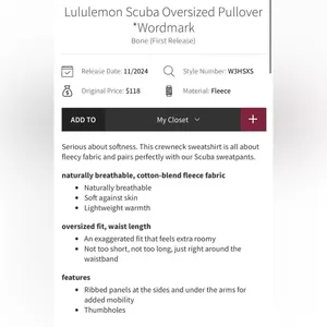 Lululemon NWT Scuba Oversized Pullover Wordmark Crewneck Bone Color Size M L thumbnail 7