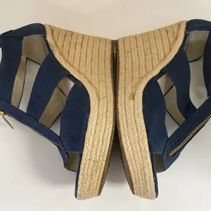 Michael Kors Womens Sz 9 Berkley Sandal Blue Wedge‎ Platform Espadrille Zip Up thumbnail 9